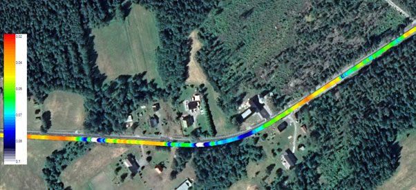 Asphalt thickness data example from surveying with GPR